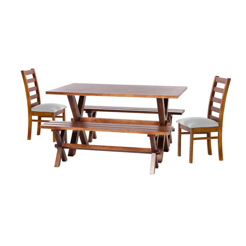 JUEGO DE COMEDOR SEVILLA 2 SILLAS BURGOS + 2 BANCAS TELA LINO GRIS CLARO - 1