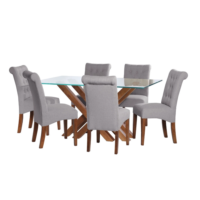 JUEGO DE COMEDOR MERIDA 6 SILLAS OVIEDO LINO GRIS CLARO - 1