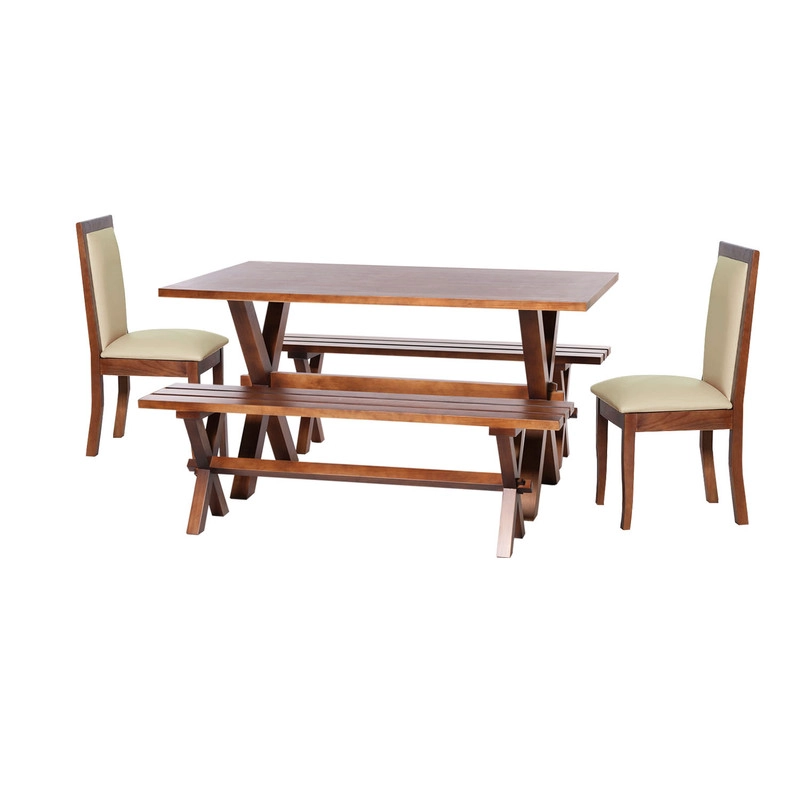 JUEGO DE COMEDOR SEVILLA 2 SILLAS GIRONA + 2 BANCAS PU BEIGE - 1