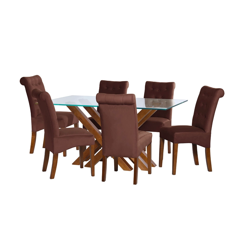 JUEGO DE COMEDOR MERIDA 6 SILLAS OVIEDO TELA VELVET CHOCOLATE - 1