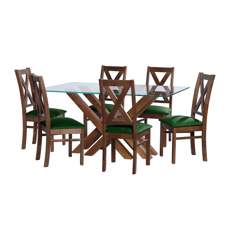 JUEGO DE COMEDOR MERIDA 6 SILLAS SEGOVIA TELA VELVET VERDE - 1