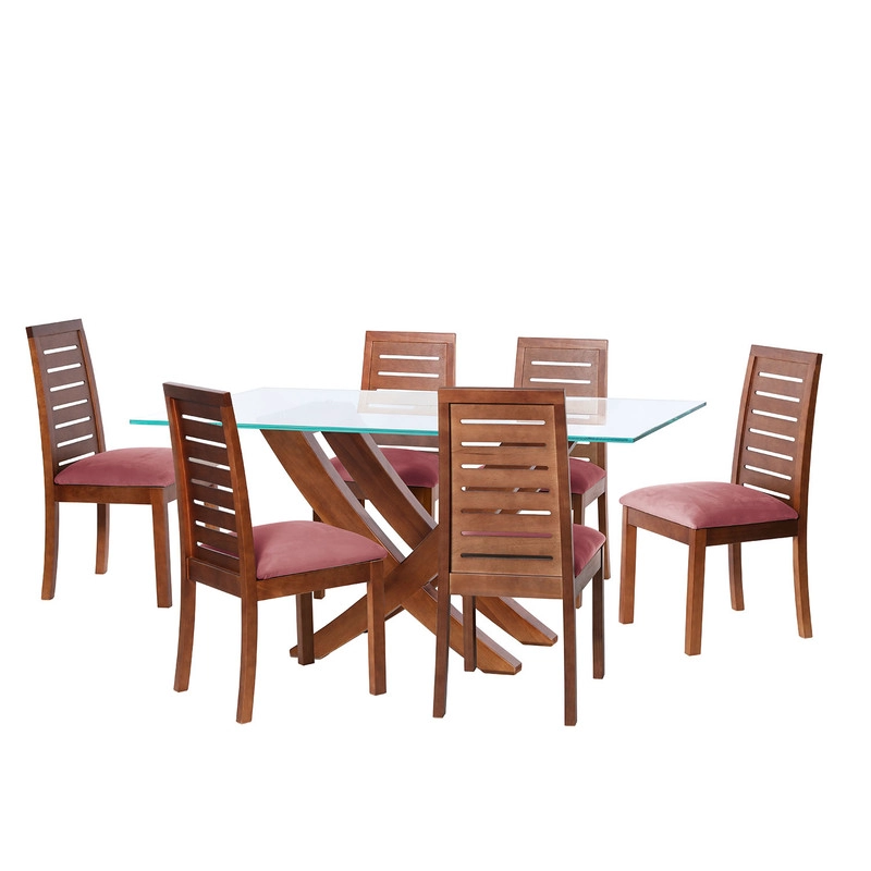 JUEGO DE COMEDOR ALICANTE 6 SILLAS TENERIFE TELA VELVET PALO ROSA - 1