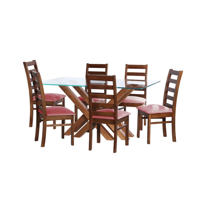 JUEGO DE COMEDOR MERIDA 6 SILLAS BURGOS TELA VELVET PALO ROSA - 1