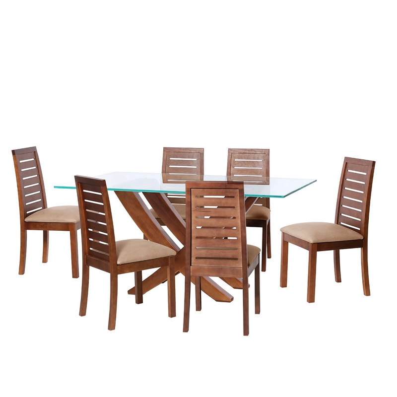 JUEGO DE COMEDOR ALICANTE 6 SILLAS TENERIFE CUERO KENTUCKY  BEIGE - 1