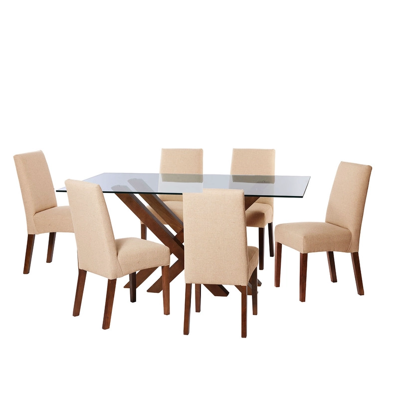 JUEGO DE COMEDOR MERIDA 6 SILLAS CADIZ LINO NATURAL - 1