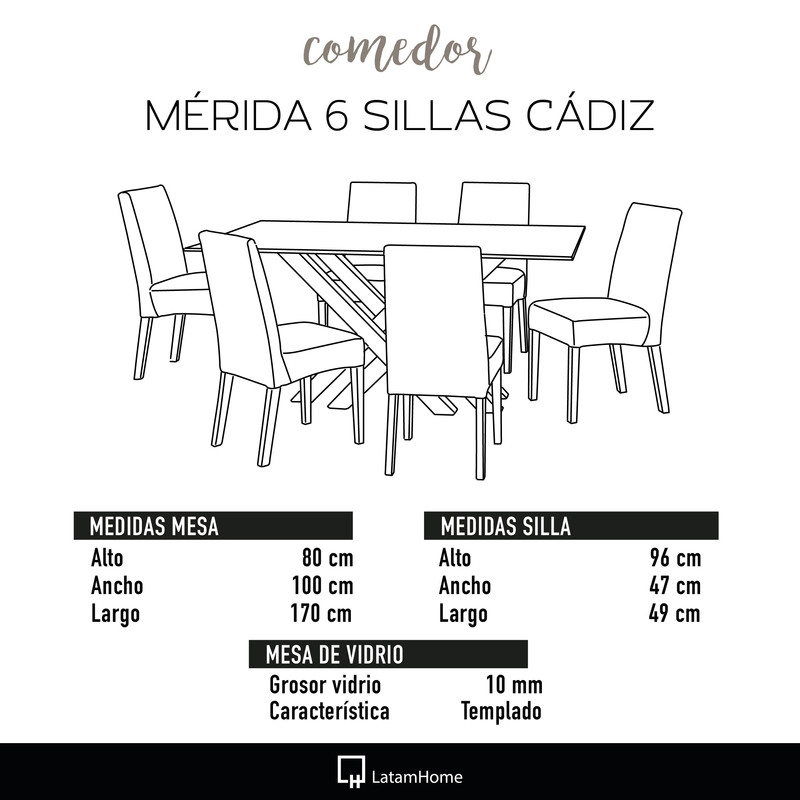 JUEGO DE COMEDOR MERIDA 6 SILLAS CADIZ LINO NATURAL - 4