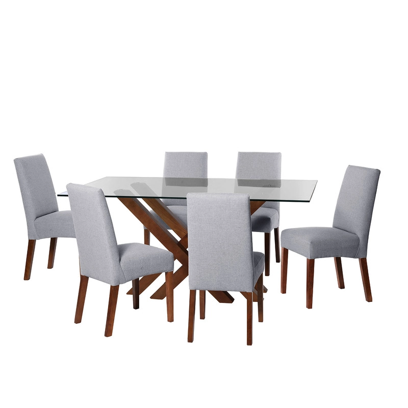 JUEGO DE COMEDOR MERIDA 6 SILLAS CADIZ LINO GRIS CLARO - 1