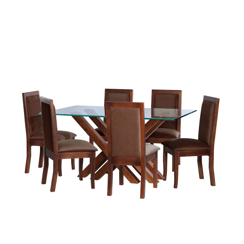 JUEGO DE COMEDOR MERIDA 6 SILLAS GIRONA TELA VELVET CHOCOLATE - 1