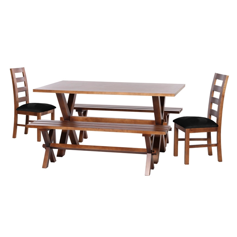 JUEGO DE COMEDOR SEVILLA 2 SILLAS GRANADA + 2 BANCAS TELA VELVET NEGRO - 1