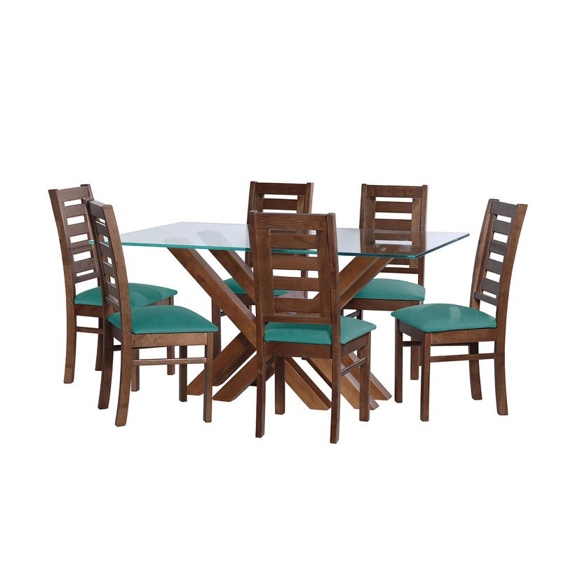 JUEGO DE COMEDOR MERIDA 6 SILLAS MURCIA TELA VELVET TURQUESA - 1