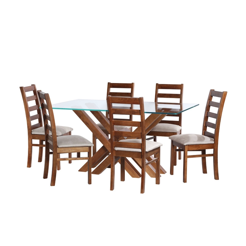 JUEGO DE COMEDOR MERIDA 6 SILLAS BURGOS CUERO KENTUCKY GRIS - 1