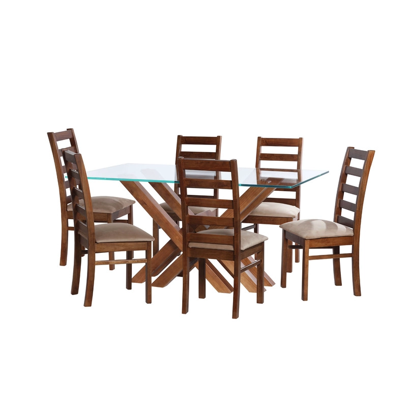 JUEGO DE COMEDOR MERIDA 6 SILLAS BURGOS TELA VELVET BEIGE - 1