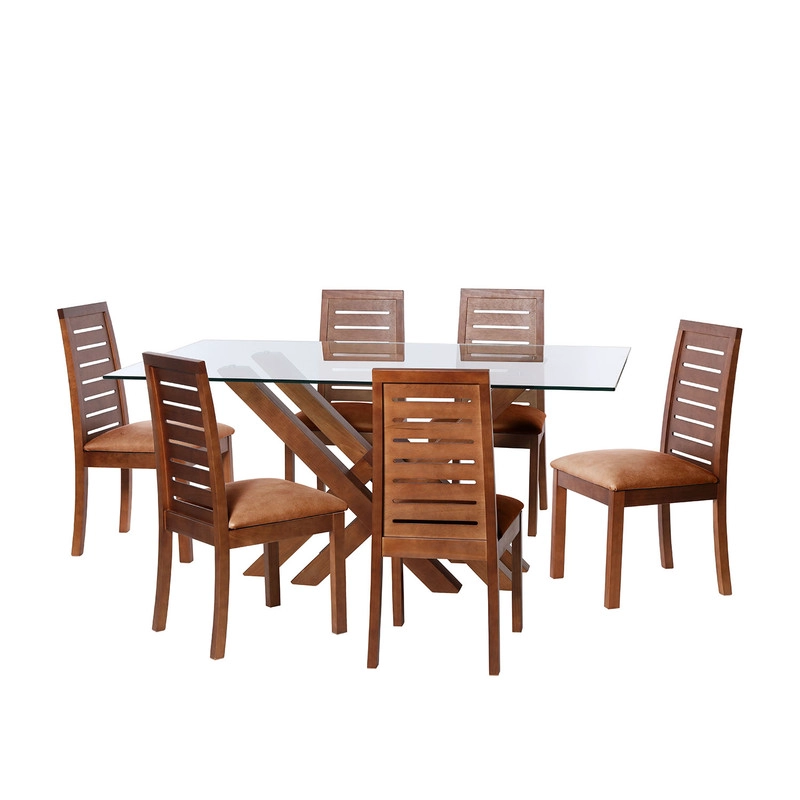 JUEGO DE COMEDOR MERIDA 6 SILLAS TENERIFE CUERO KENTUCKY TABACO - 1
