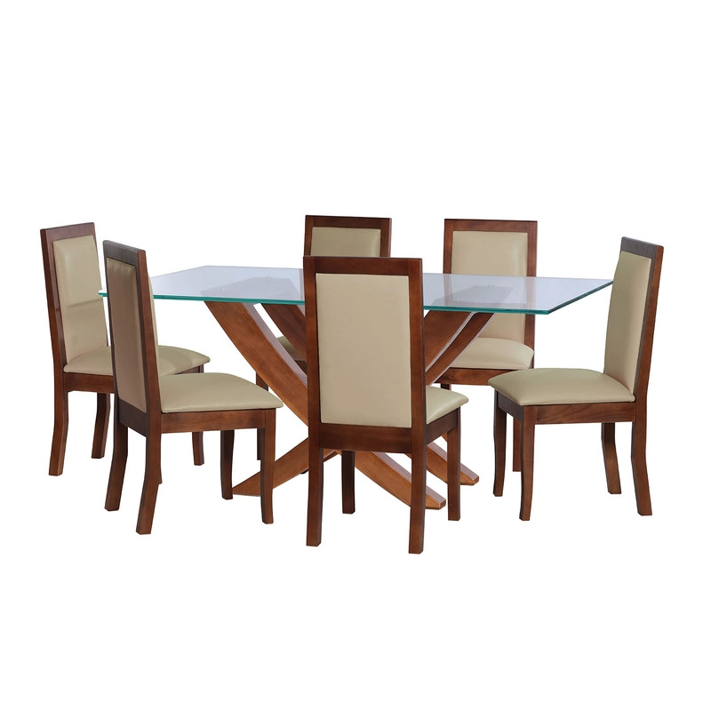 JUEGO DE COMEDOR ALICANTE 6 SILLAS GIRONA PU BEIGE - 1