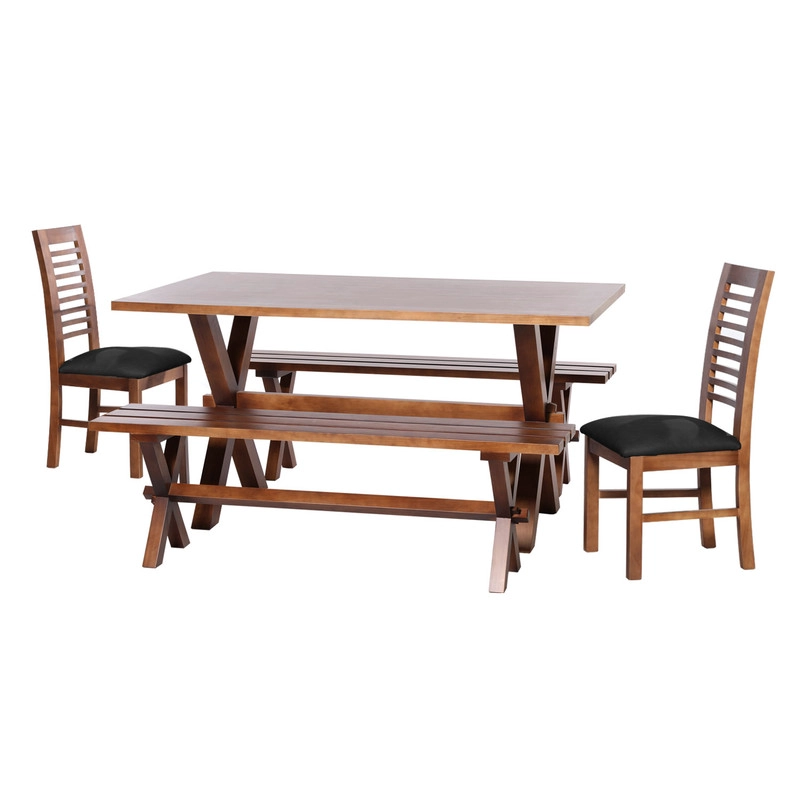 JUEGO DE COMEDOR SEVILLA 2 SILLAS SALAMANCA + 2 BANCAS CUERO KENTUCKY NEGRO - 1