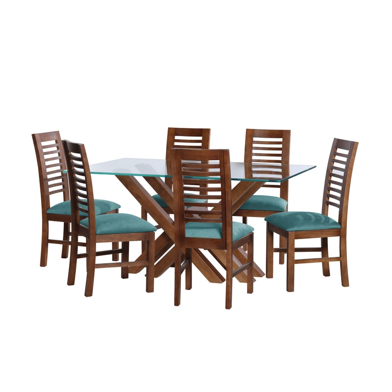 JUEGO DE COMEDOR MERIDA 6 SILLAS SALAMANCA TELA VELVET TURQUESA - 1
