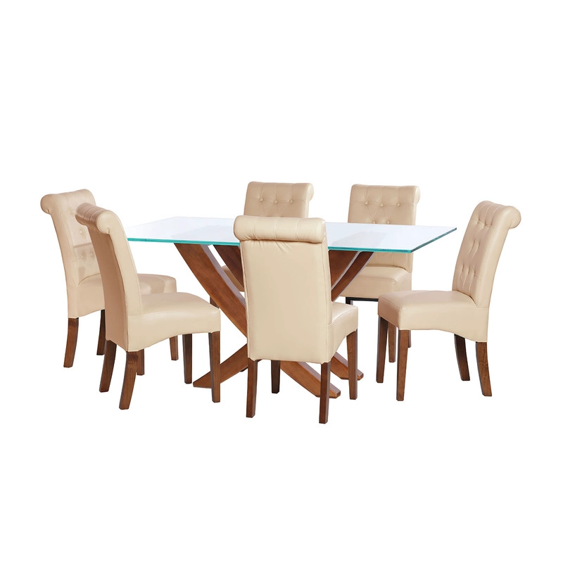JUEGO DE COMEDOR ALICANTE 6 SILLAS OVIEDO PU BEIGE - 1
