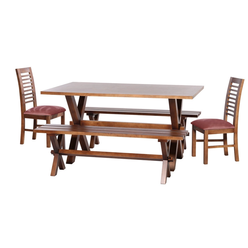 JUEGO DE COMEDOR SEVILLA 2 SILLAS SALAMANCA + 2 BANCAS TELA VELVET PALO ROSA - 1