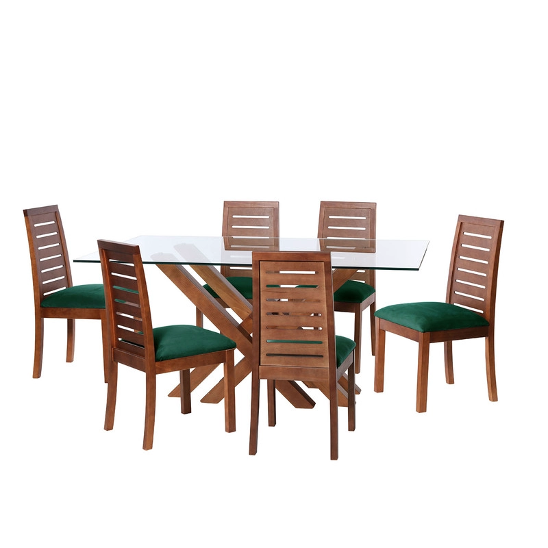 JUEGO DE COMEDOR MERIDA 6 SILLAS TENERIFE TELA VELVET VERDE - 1