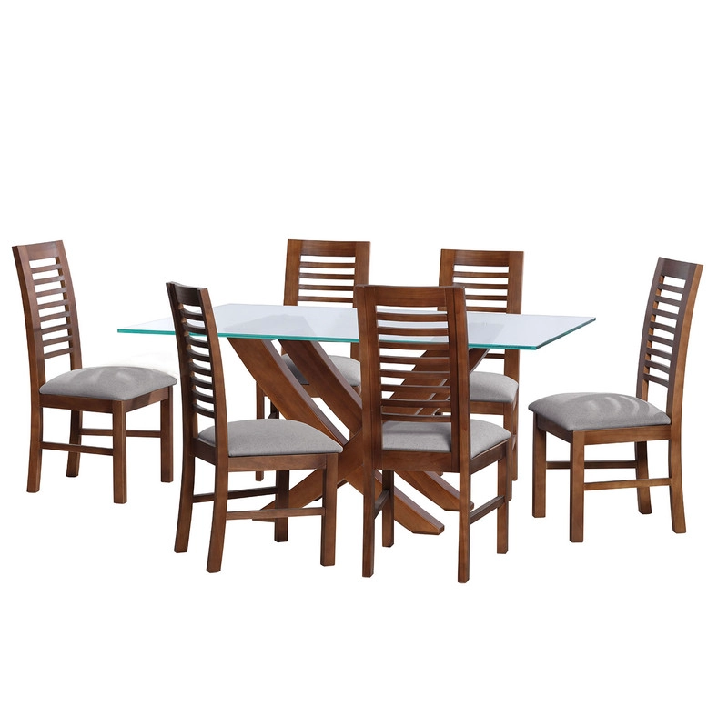JUEGO DE COMEDOR ALICANTE 6 SILLAS SALAMANCA LINO GRIS CLARO - 1