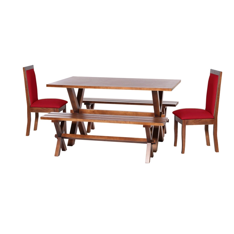 JUEGO DE COMEDOR SEVILLA 2 SILLAS GIRONA + 2 BANCAS PU ROJO - 1