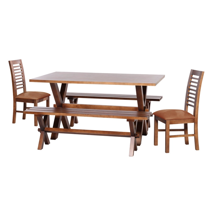 JUEGO DE COMEDOR SEVILLA 2 SILLAS SALAMANCA + 2 BANCAS CUERO KENTUCKY TABACO - 1