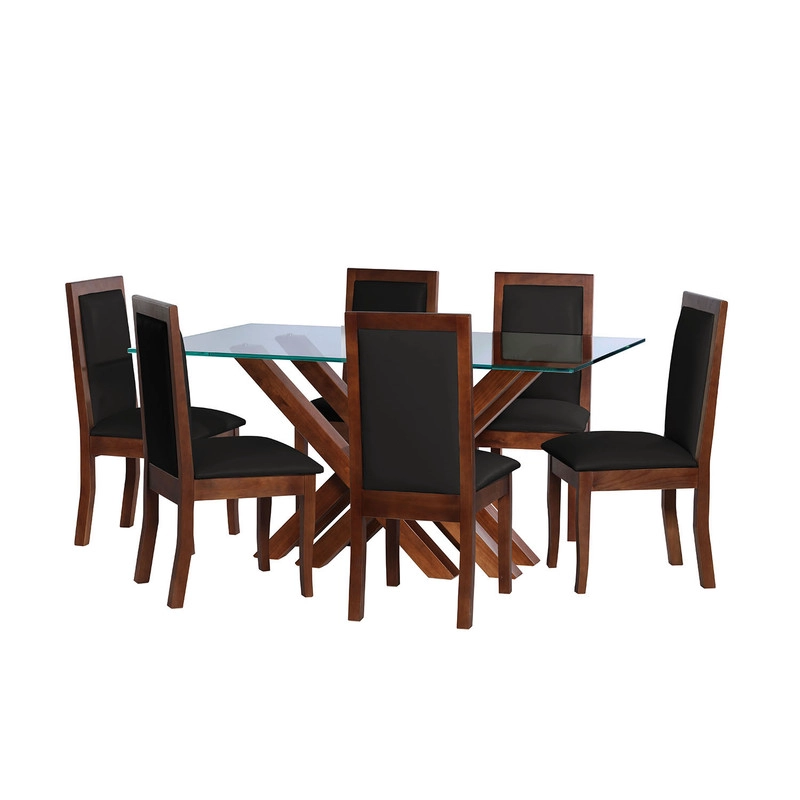 JUEGO DE COMEDOR MERIDA 6 SILLAS GIRONA PU NEGRO - 1