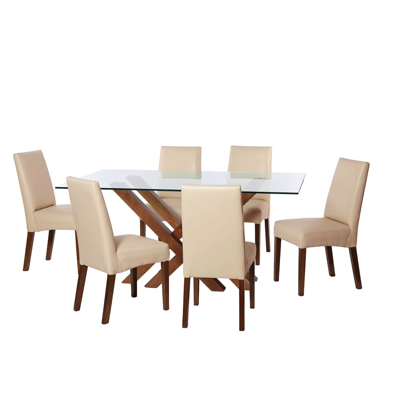 JUEGO DE COMEDOR MERIDA 6 SILLAS CADIZ PU BEIGE - 1