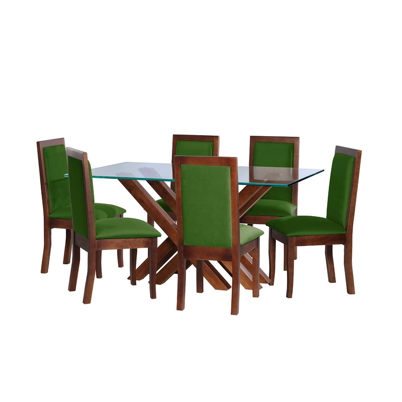 JUEGO DE COMEDOR MERIDA 6 SILLAS GIRONA TELA VELVET VERDE - 1