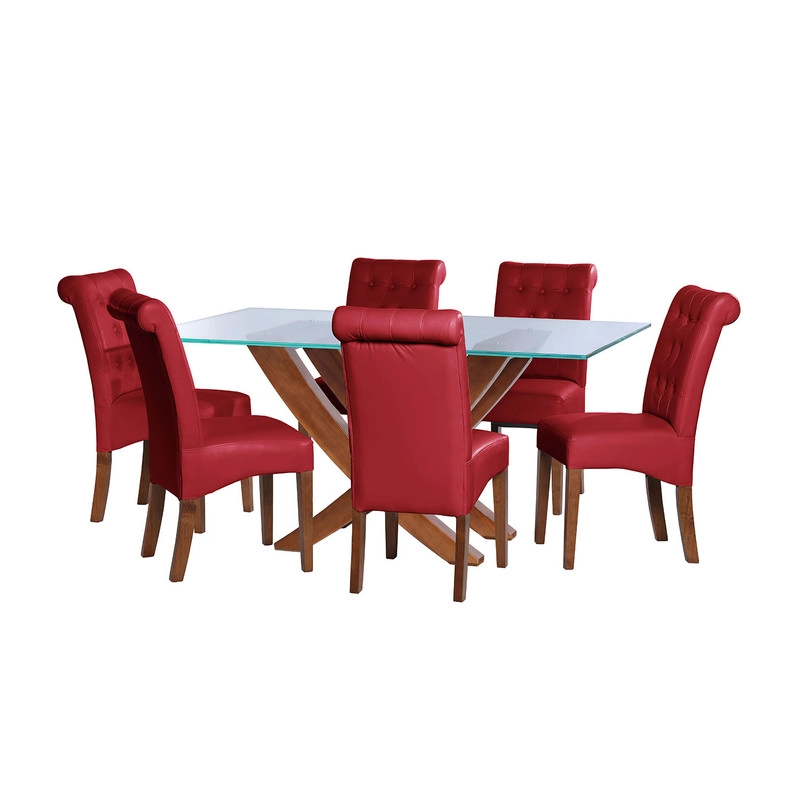 JUEGO DE COMEDOR ALICANTE 6 SILLAS OVIEDO PU ROJO - 1
