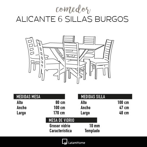 JUEGO DE COMEDOR ALICANTE 6 SILLAS BURGOS PU CHOCOLATE - 6