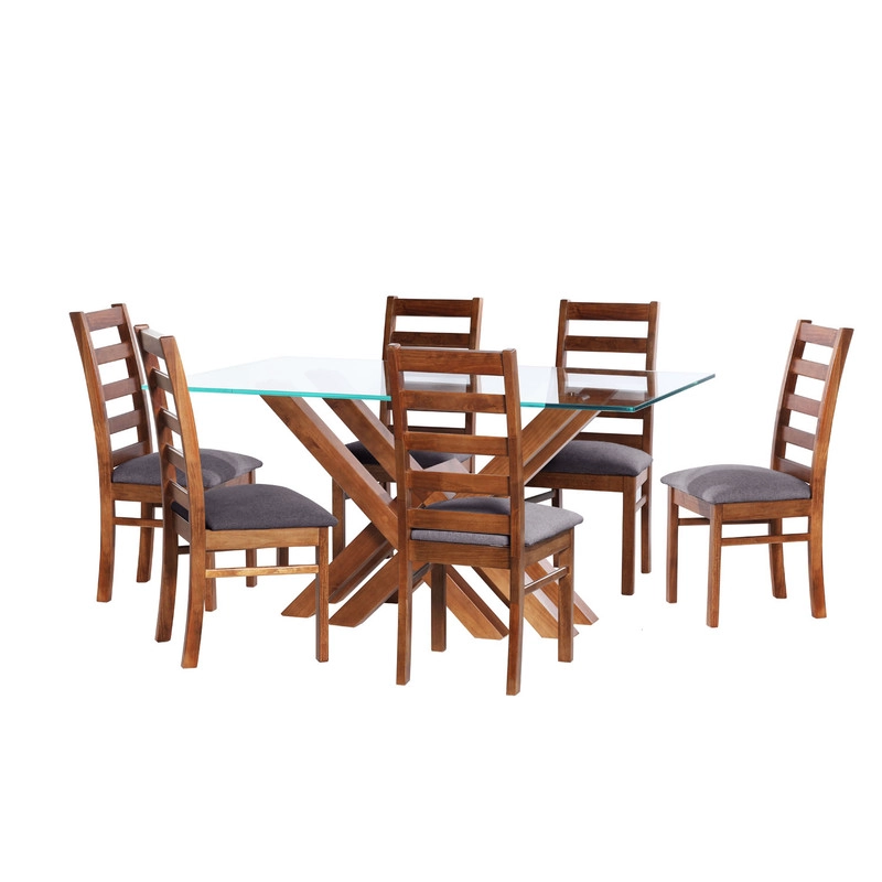 JUEGO DE COMEDOR MERIDA 6 SILLAS BURGOS LINO GRIS OSCURO - 1
