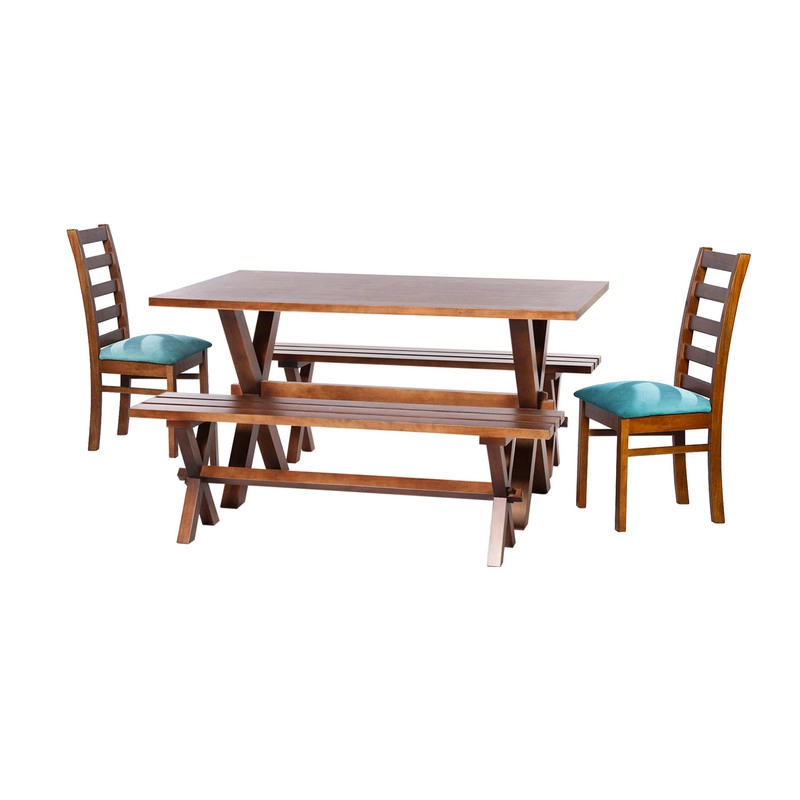 JUEGO DE COMEDOR SEVILLA 2 SILLAS BURGOS + 2 BANCAS TELA VELVET TURQUESA - 1