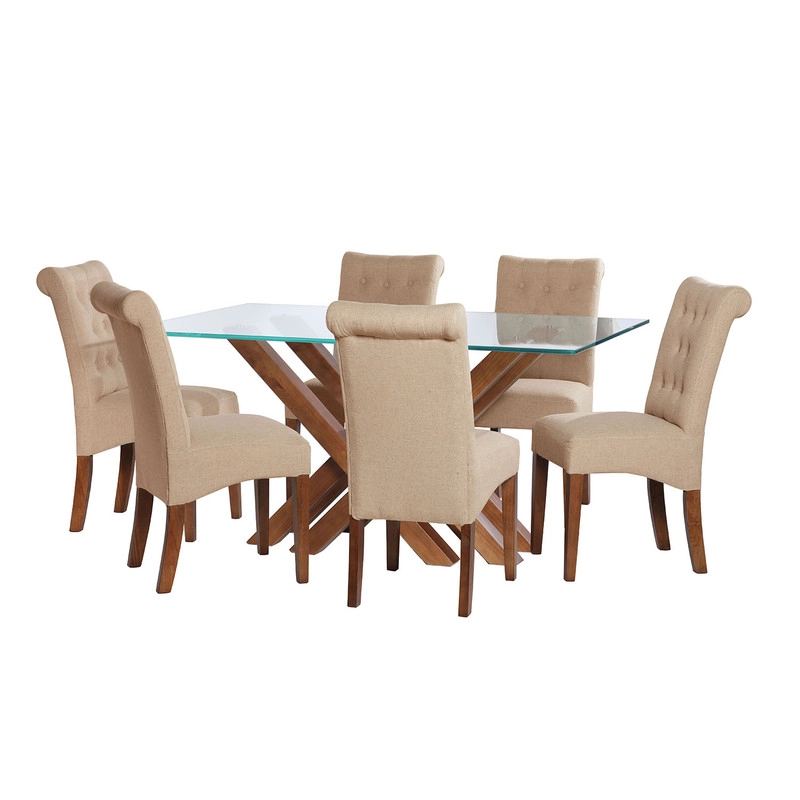 JUEGO DE COMEDOR MERIDA 6 SILLAS OVIEDO LINO NATURAL - 1