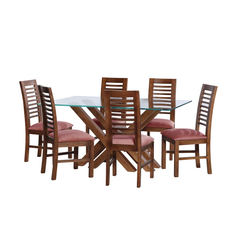 JUEGO DE COMEDOR MERIDA 6 SILLAS SALAMANCA TELA VELVET PALO ROSA - 1