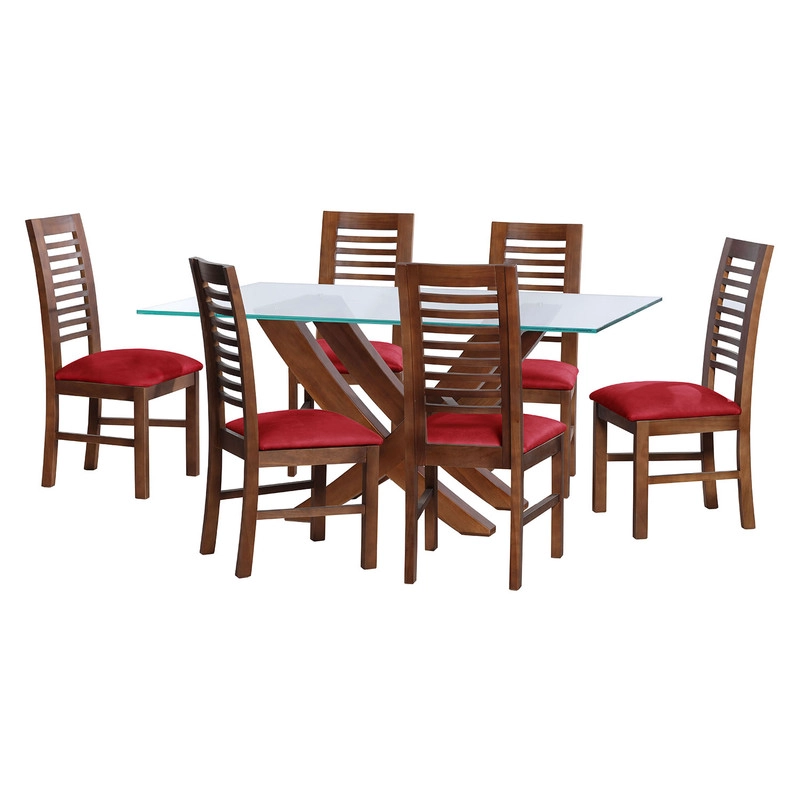 JUEGO DE COMEDOR ALICANTE 6 SILLAS SALAMANCA CUERO KENTUCKY ROJO - 1