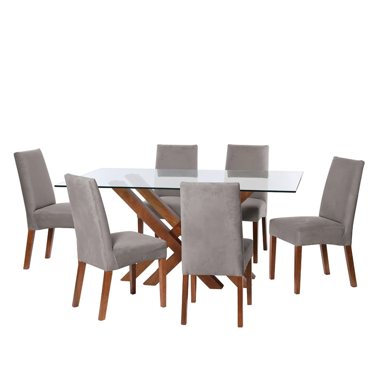 JUEGO DE COMEDOR MERIDA 6 SILLAS CADIZ TELA VELVET GRIS - 1