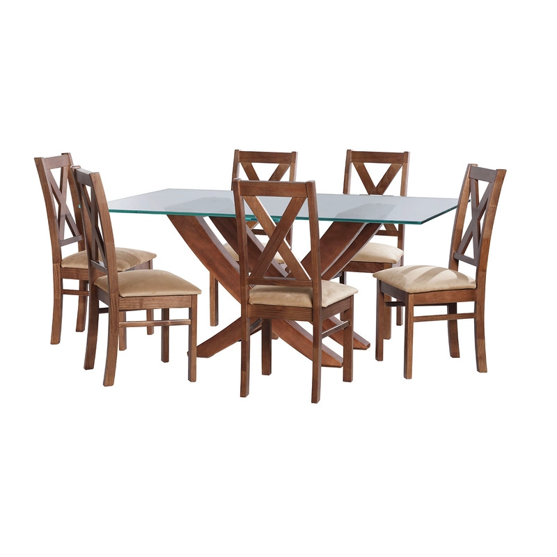 JUEGO DE COMEDOR ALICANTE 6 SILLAS SEGOVIA TELA VELVET BEIGE - 1