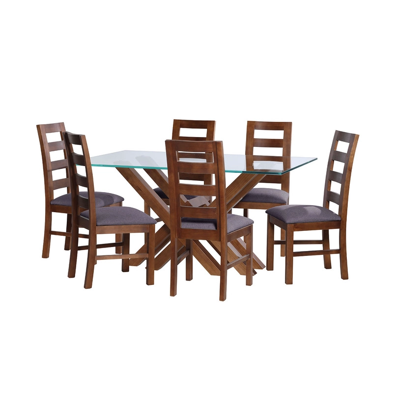 JUEGO DE COMEDOR MERIDA 6 SILLAS GRANADA LINO GRIS OSCURO - 1