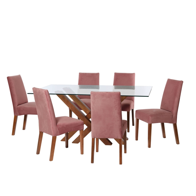 JUEGO DE COMEDOR MERIDA 6 SILLAS CADIZ TELA VELVET PALO ROSA - 1