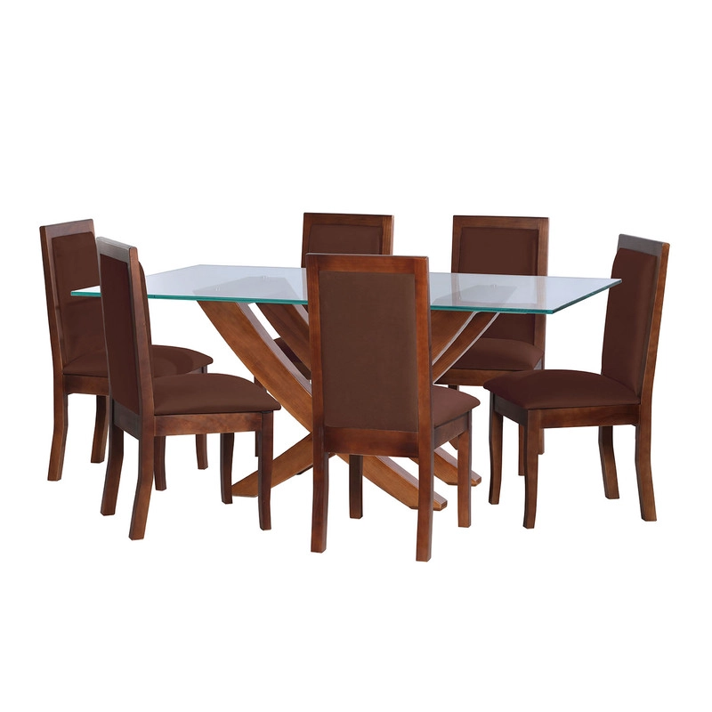 JUEGO DE COMEDOR ALICANTE 6 SILLAS GIRONA TELA VELVET CHOCOLATE - 1