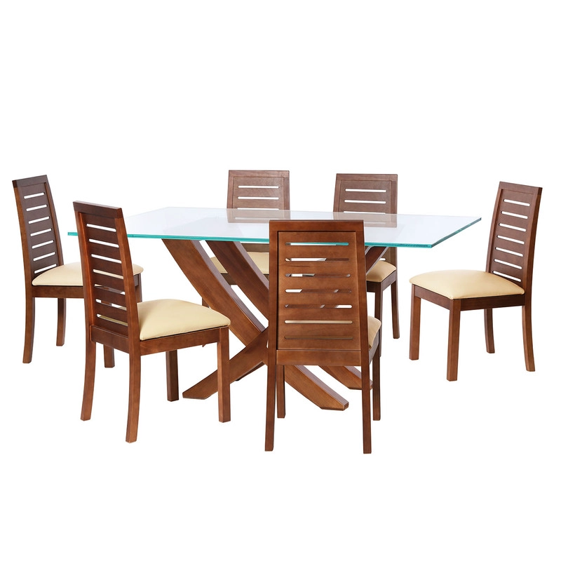 JUEGO DE COMEDOR ALICANTE 6 SILLAS TENERIFE PU BEIGE - 1