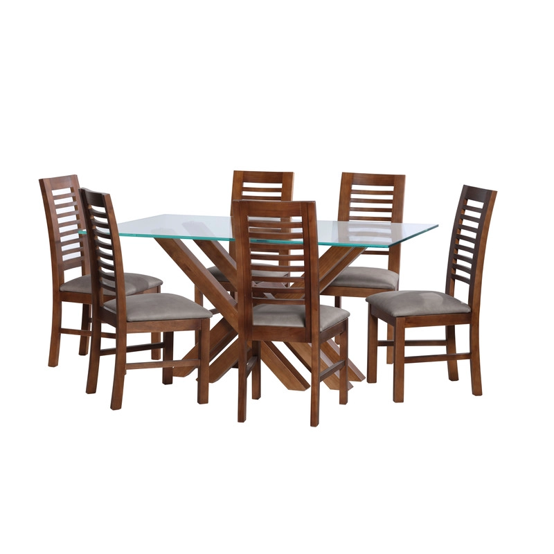 JUEGO DE COMEDOR MERIDA 6 SILLAS SALAMANCA CUERO KENTUCKY GRIS - 1