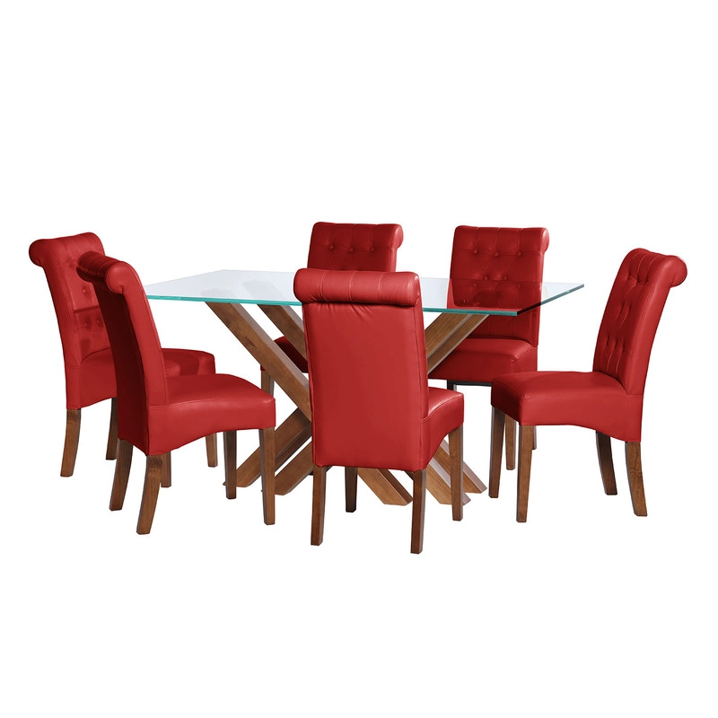 JUEGO DE COMEDOR MERIDA 6 SILLAS OVIEDO PU ROJO - 1