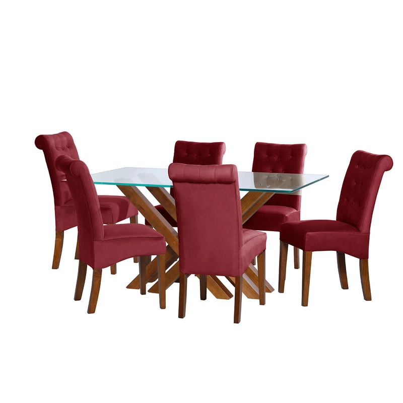 JUEGO DE COMEDOR MERIDA 6 SILLAS OVIEDO TELA VELVET BURDEO - 1