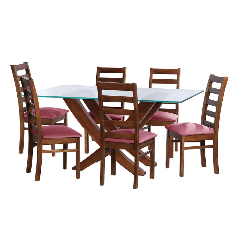 JUEGO DE COMEDOR ALICANTE 6 SILLAS BURGOS TELA VELVET PALO ROSA - 1