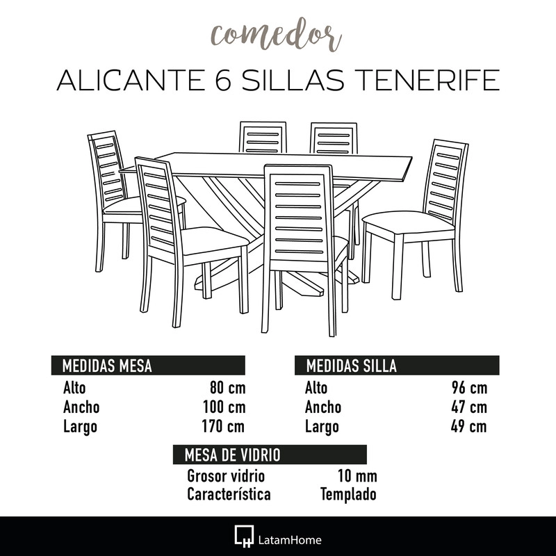 JUEGO DE COMEDOR ALICANTE 6 SILLAS TENERIFE LINO NATURAL - 4