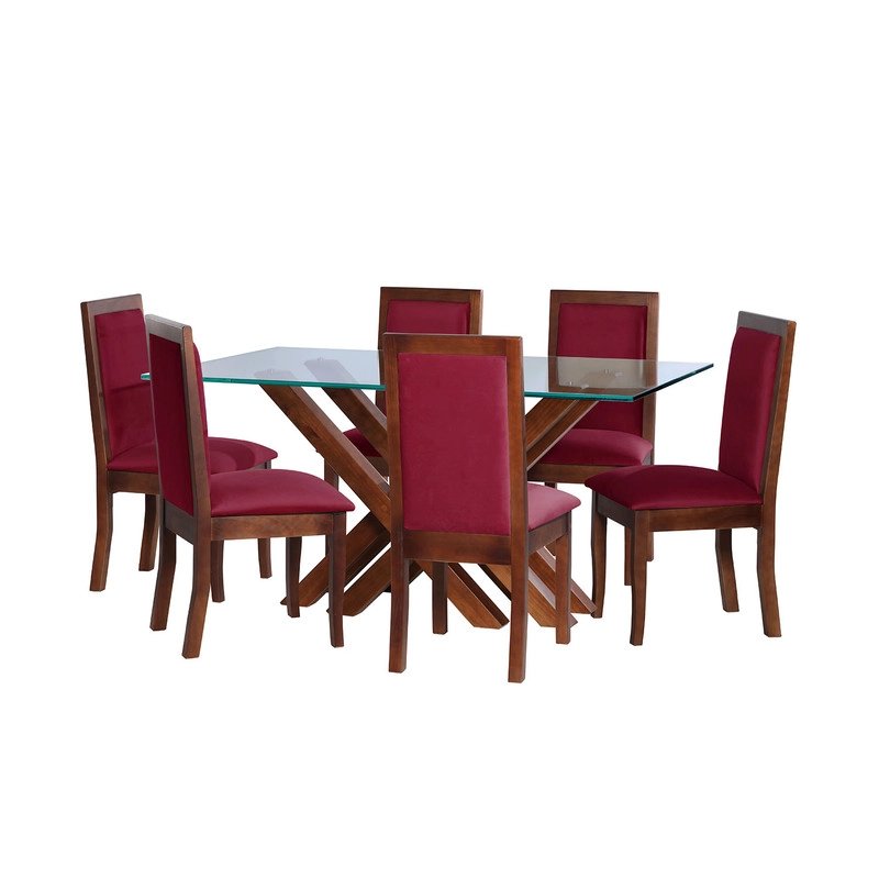 JUEGO DE COMEDOR MERIDA 6 SILLAS GIRONA TELA VELVET BURDEO - 1