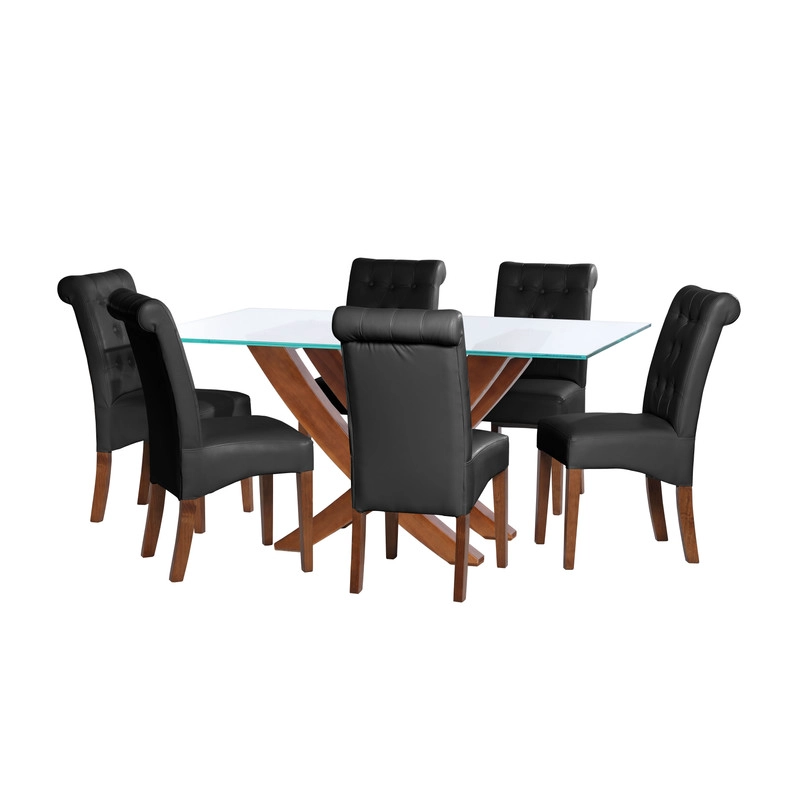 JUEGO DE COMEDOR ALICANTE 6 SILLAS OVIEDO PU NEGRO - 1