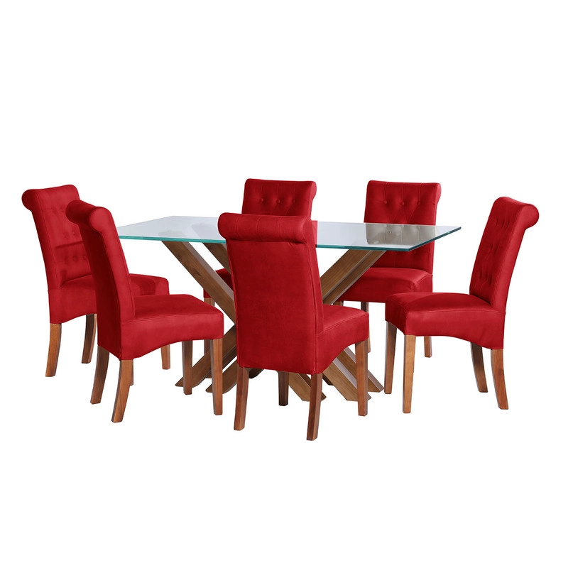 JUEGO DE COMEDOR MERIDA 6 SILLAS OVIEDO CUERO KENTUCKY ROJO - 1